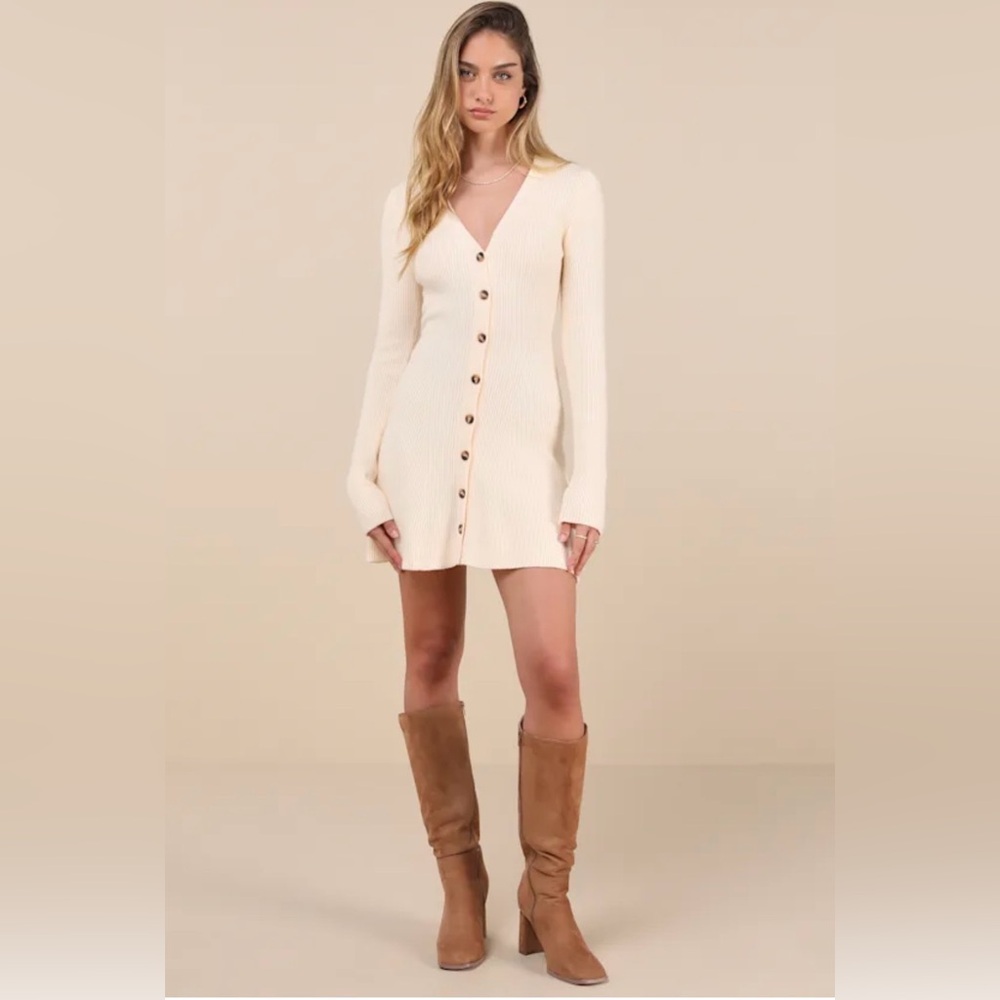 Lulu's Cream Button-Up Dress